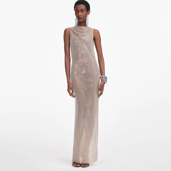 Self portrait SILVER RHINESTONE MESH MIDI DRESS with tag - Picture 5 of 8